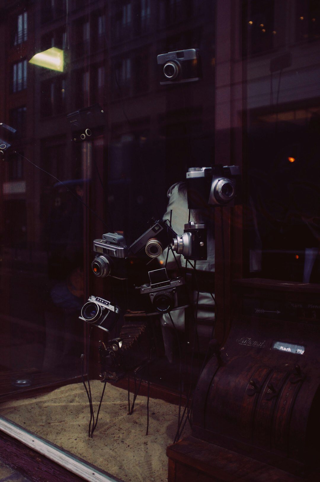 Retro television studio with cameras and stage lights