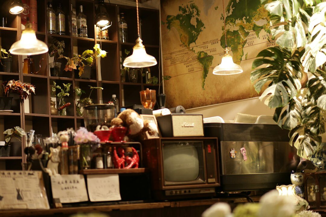 vintage television set on wooden table